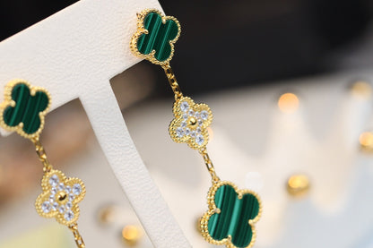 [Vera  Jewelry]CLOVER EARRINGS GOLD MALACHITE DIAMOND 3 MOTIF
