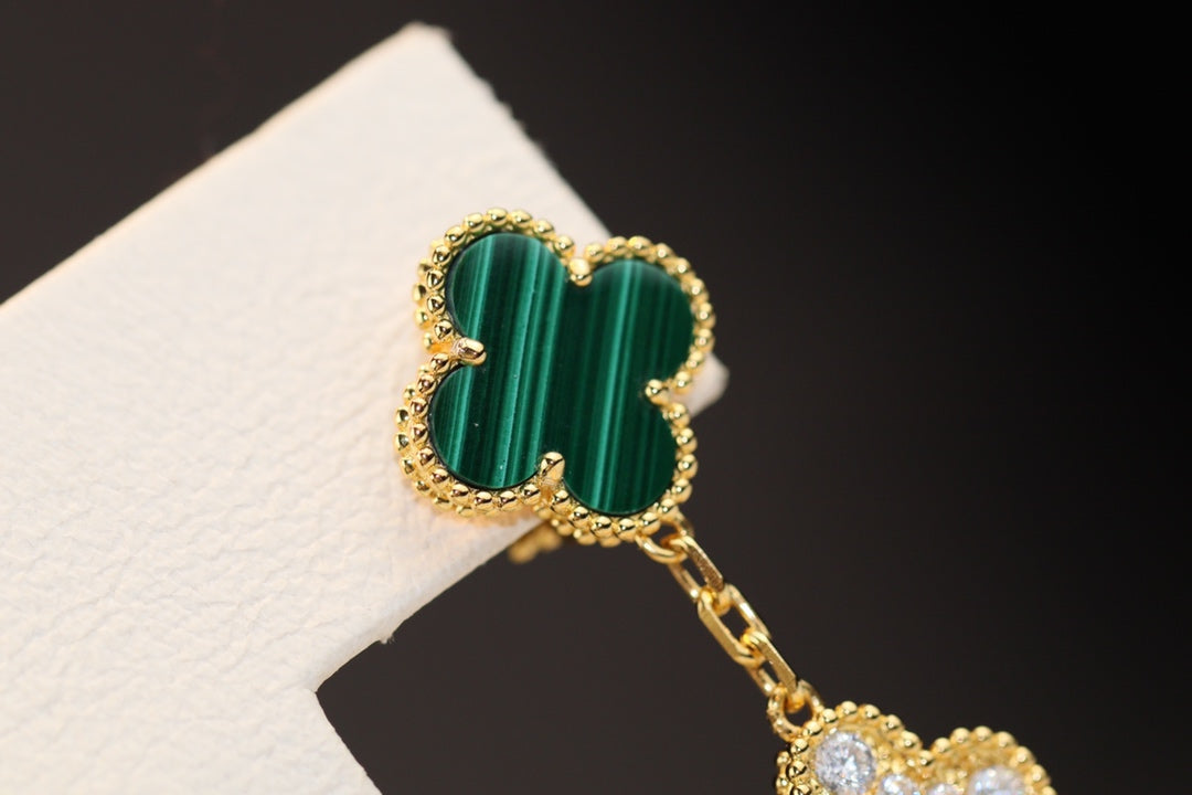 [Vera  Jewelry]CLOVER EARRINGS GOLD MALACHITE DIAMOND 3 MOTIF