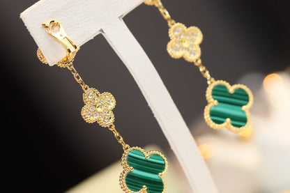 [Vera  Jewelry]CLOVER EARRINGS GOLD MALACHITE DIAMOND 3 MOTIF