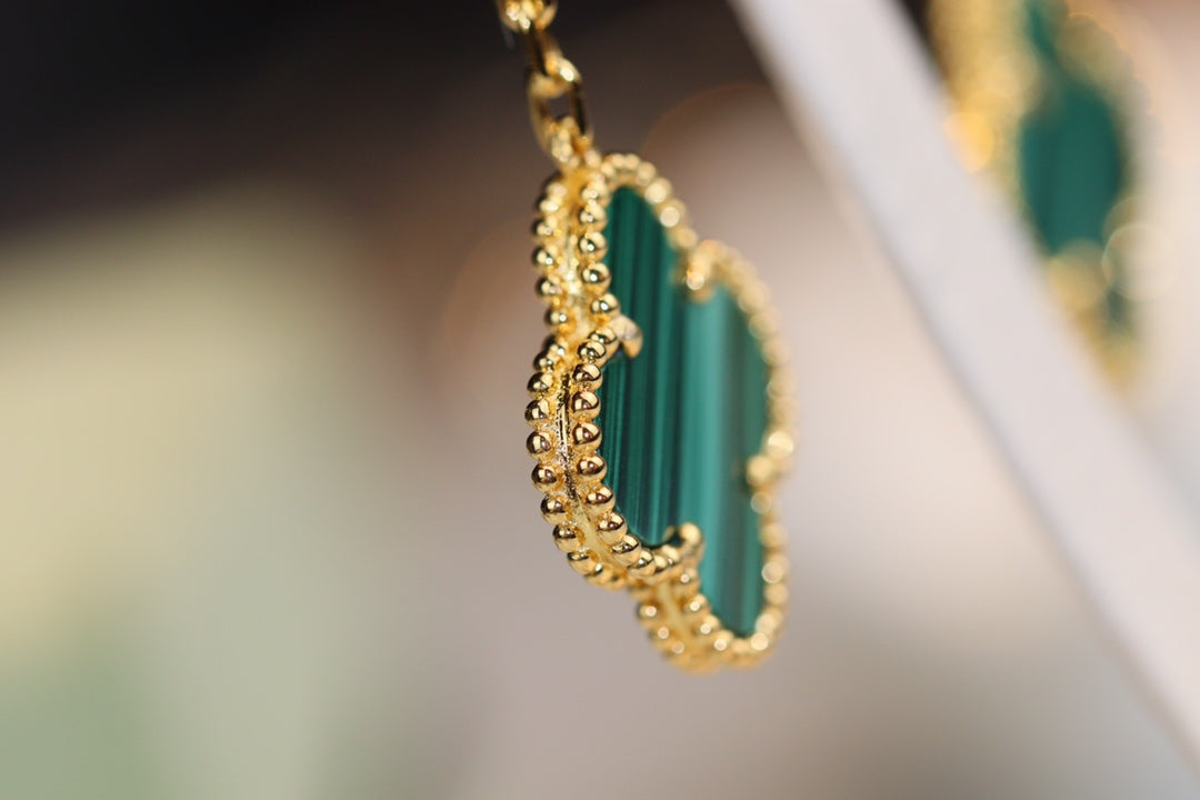 [Vera  Jewelry]CLOVER EARRINGS GOLD MALACHITE DIAMOND 3 MOTIF