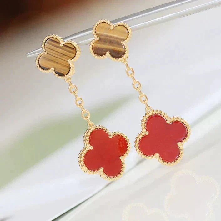 [Vera Jewelry]CLOVER  2 MOTIF  TIGER EYE CARNELIAN EARRINGS