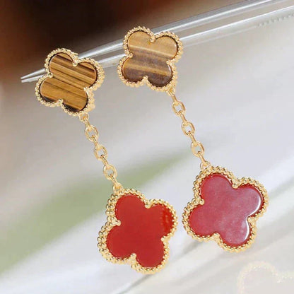 [Vera Jewelry]CLOVER  2 MOTIF  TIGER EYE CARNELIAN EARRINGS