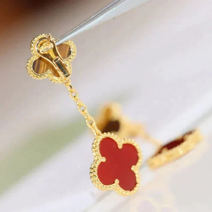 [Vera Jewelry]CLOVER  2 MOTIF  TIGER EYE CARNELIAN EARRINGS