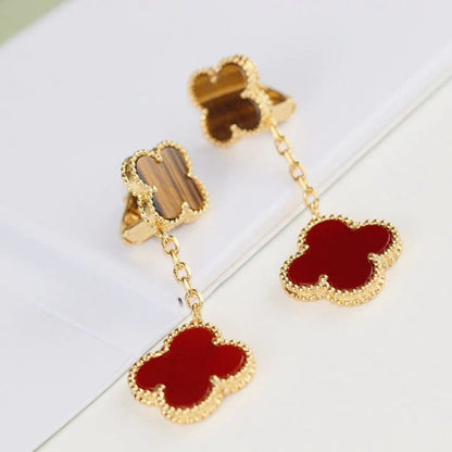 [Vera Jewelry]CLOVER  2 MOTIF  TIGER EYE CARNELIAN EARRINGS