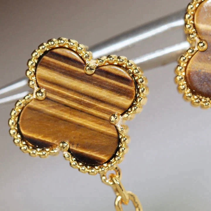 [Vera Jewelry]CLOVER  2 MOTIF  TIGER EYE CARNELIAN EARRINGS