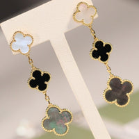 [Vera Jewelry]CLOVER EARRINGS GOLD ONYX MOP 3 MOTIF