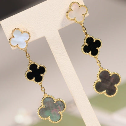 [Vera Jewelry]CLOVER EARRINGS GOLD ONYX MOP 3 MOTIF