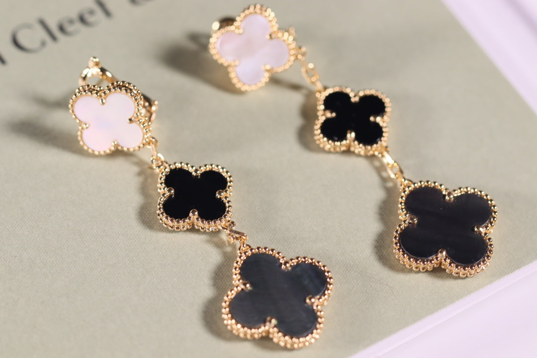 [Vera Jewelry]CLOVER EARRINGS GOLD ONYX MOP 3 MOTIF