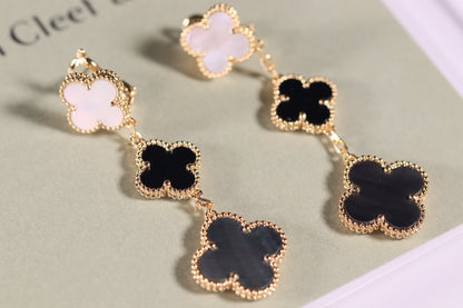 [Vera Jewelry]CLOVER EARRINGS GOLD ONYX MOP 3 MOTIF