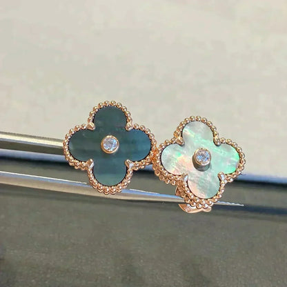[Vera  Jewelry]CLOVER MEDIUM 1 MOTIFS GRAY MOP  DIAMOND EARRINGS