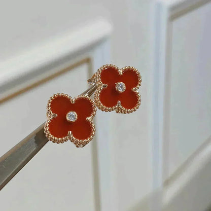[Vera  Jewelry]CLOVER MEDIUM 1 MOTIFS CARNELIAN  DIAMOND earrings