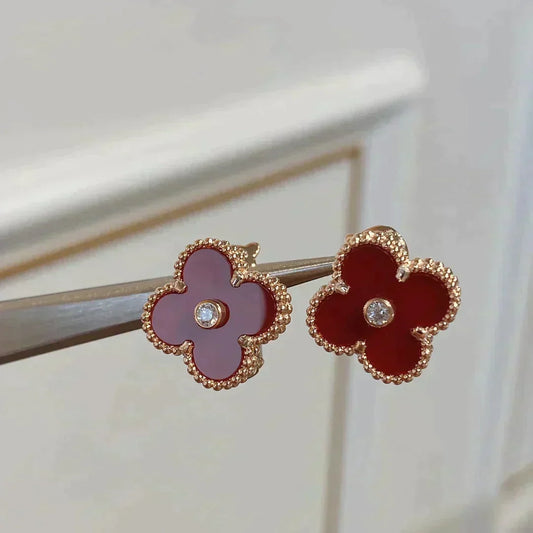 [Vera  Jewelry]CLOVER MEDIUM 1 MOTIFS CARNELIAN  DIAMOND earrings