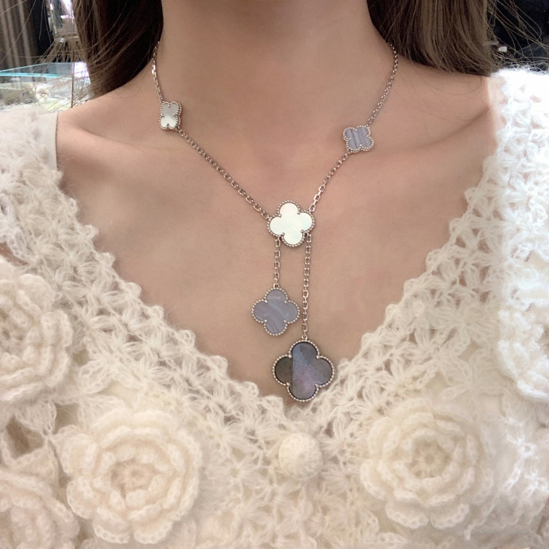 [Vera  Jewelry]CLOVER MOP CHALCEDONY NECKLACE SILVER 6 MOTIF
