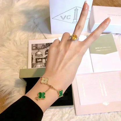 [Vera  Jewelry]LUCKY CLOVER 5-MOTIF BRACELET - MALACHITE COLLECTION