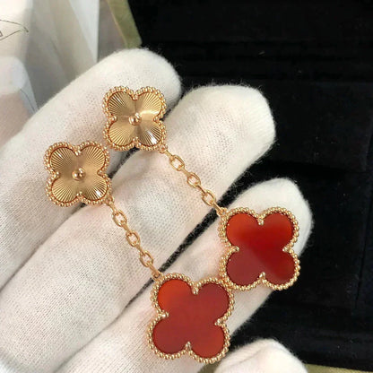 [Vera  Jewelry]CLOVER 2 MOTIF  LASER CARNELIAN EARRINGS