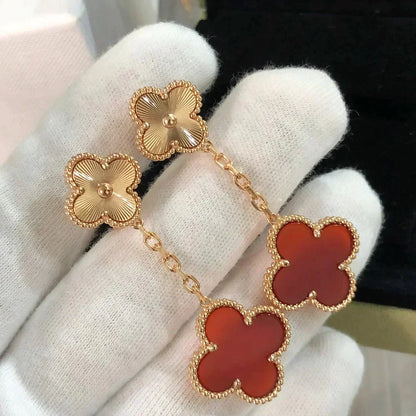 [Vera  Jewelry]CLOVER 2 MOTIF  LASER CARNELIAN EARRINGS