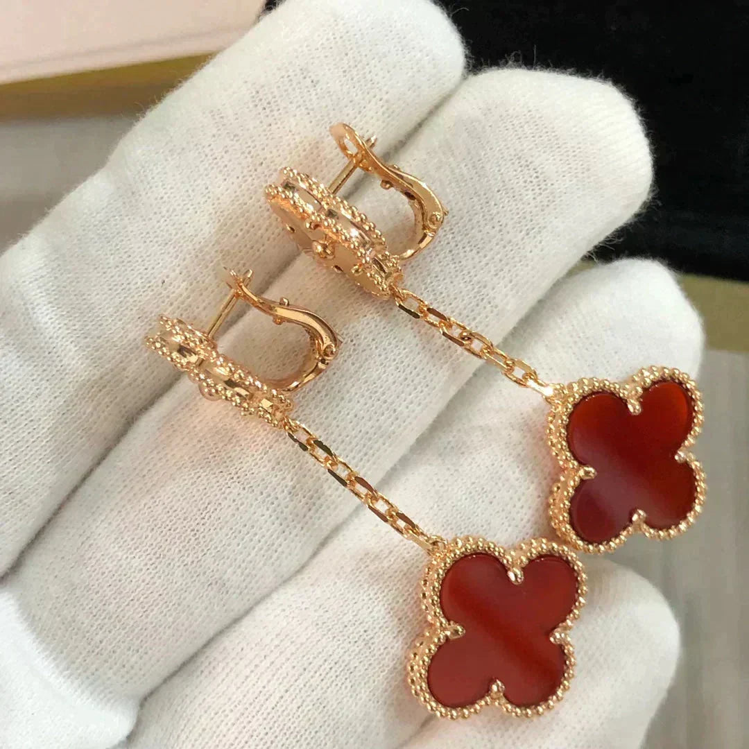 [Vera  Jewelry]CLOVER 2 MOTIF  LASER CARNELIAN EARRINGS