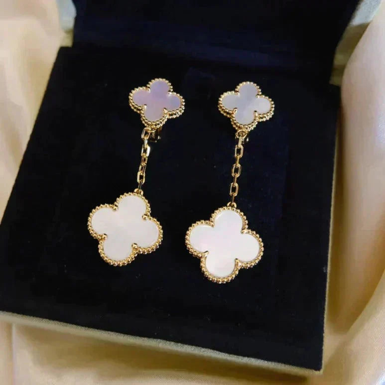 [Vera  Jewelry]CLOVER 2 MOTIF WHITE MOP EARRINGS