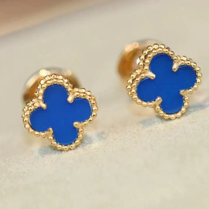 [Vera  Jewelry]CLOVER MINI 9.5MM BLUE AGATE EARRINGS