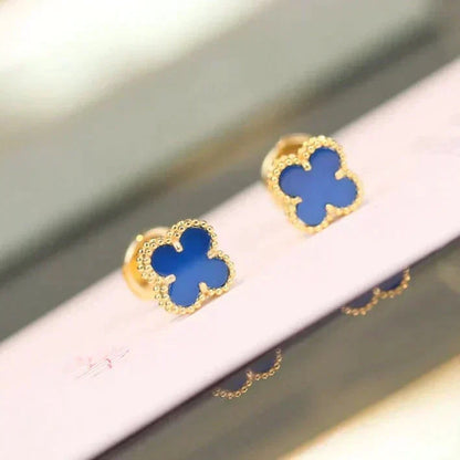 [Vera  Jewelry]CLOVER MINI 9.5MM BLUE AGATE EARRINGS