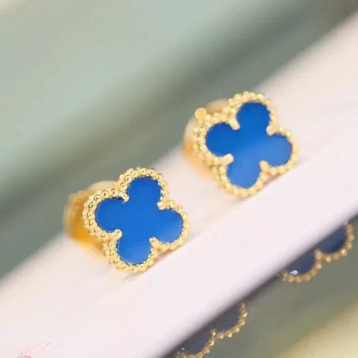 [Vera  Jewelry]CLOVER MINI 9.5MM BLUE AGATE EARRINGS