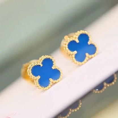 [Vera  Jewelry]CLOVER MINI 9.5MM BLUE AGATE EARRINGS