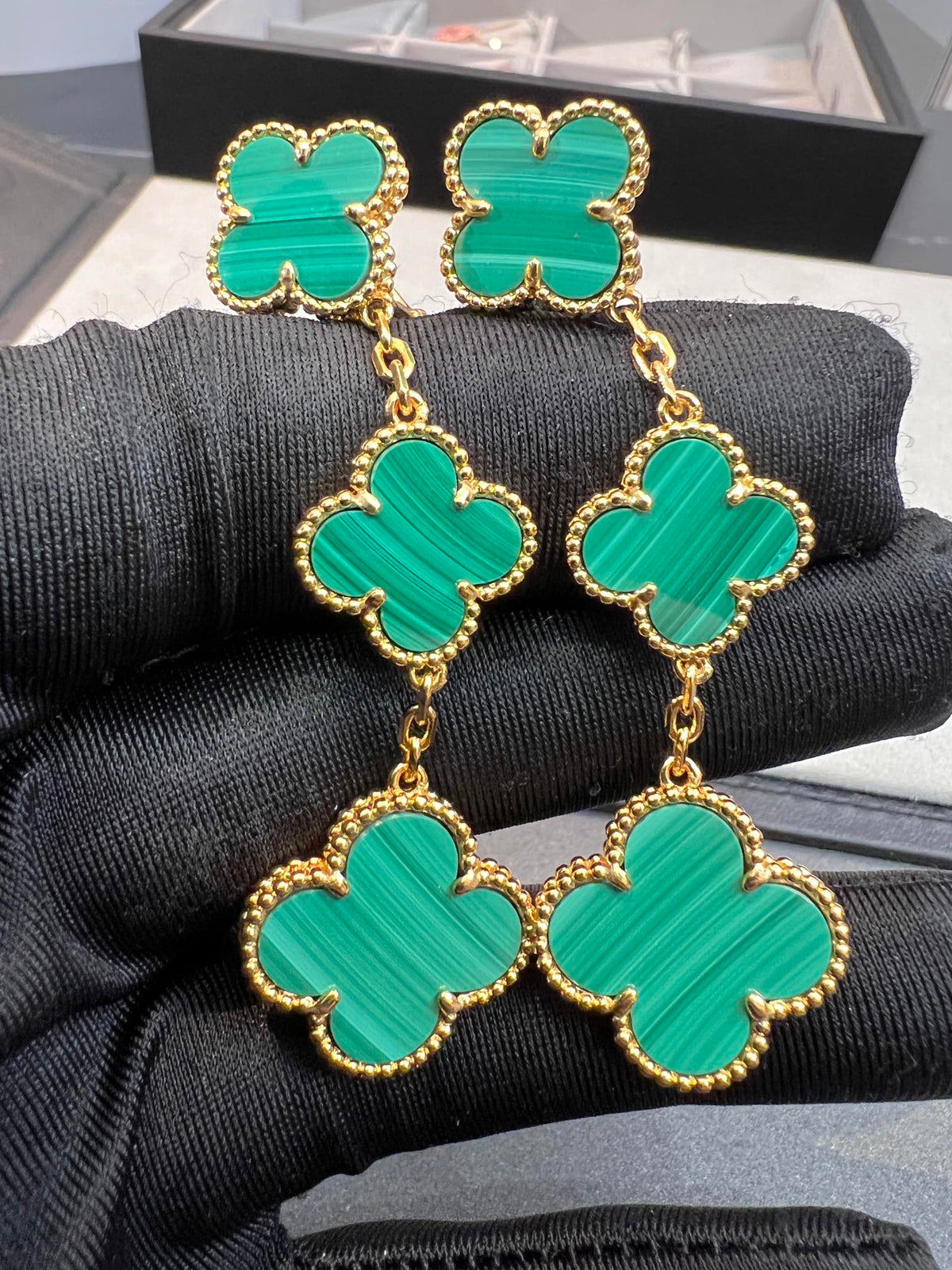 [Vera Jewelry]CLOVER MALACHITE 3 MOTIFS GOLD