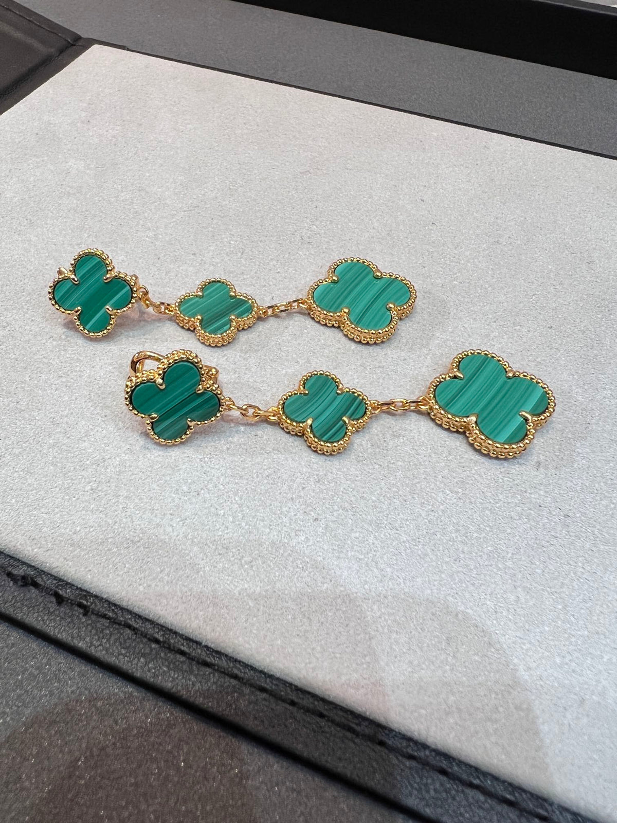[Vera Jewelry]CLOVER MALACHITE 3 MOTIFS GOLD