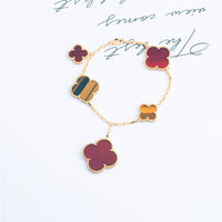 [Vera Jewelry]CLOVER BRACELET 5 MOTIFS CARNELIAN TIGER EYE