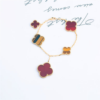[Vera Jewelry]CLOVER BRACELET 5 MOTIFS CARNELIAN TIGER EYE