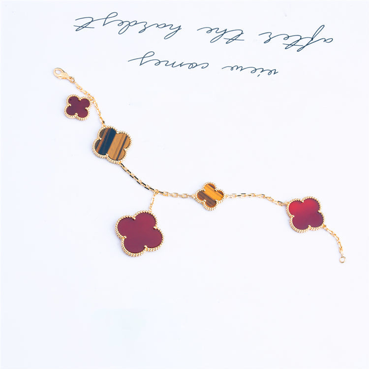 [Vera Jewelry]CLOVER BRACELET 5 MOTIFS CARNELIAN TIGER EYE
