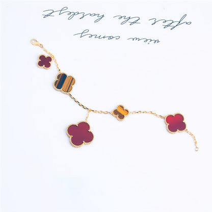 [Vera Jewelry]CLOVER BRACELET 5 MOTIFS CARNELIAN TIGER EYE