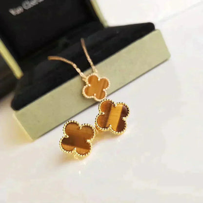 [Vera  Jewelry]CLOVER MEDIUM 1 MOTIFS TIGER EYE EARRINGS