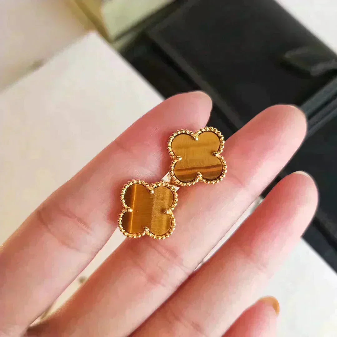 [Vera  Jewelry]CLOVER MEDIUM 1 MOTIFS TIGER EYE EARRINGS