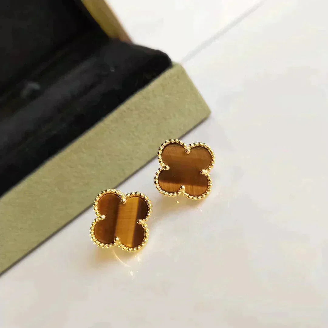[Vera  Jewelry]CLOVER MEDIUM 1 MOTIFS TIGER EYE EARRINGS