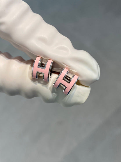 [Vera Jewelry]MINI POP H SILVER EARRINGS PINK