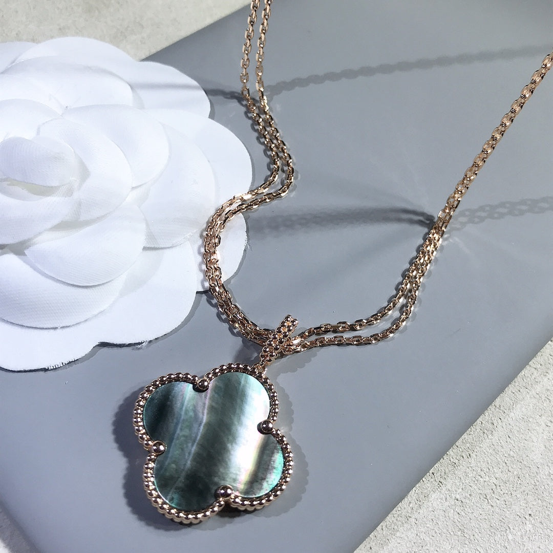 [Vera Jewelry]CLOVER 25MM GOLD DARK MOP BIG CLOVER NECKLACE