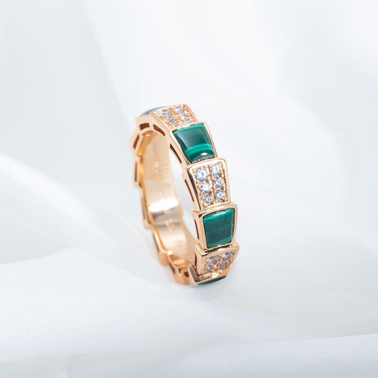 [Vera]SERPENTI RING PINK GOLD MALACHITE DIAMOND PAVED 4MM