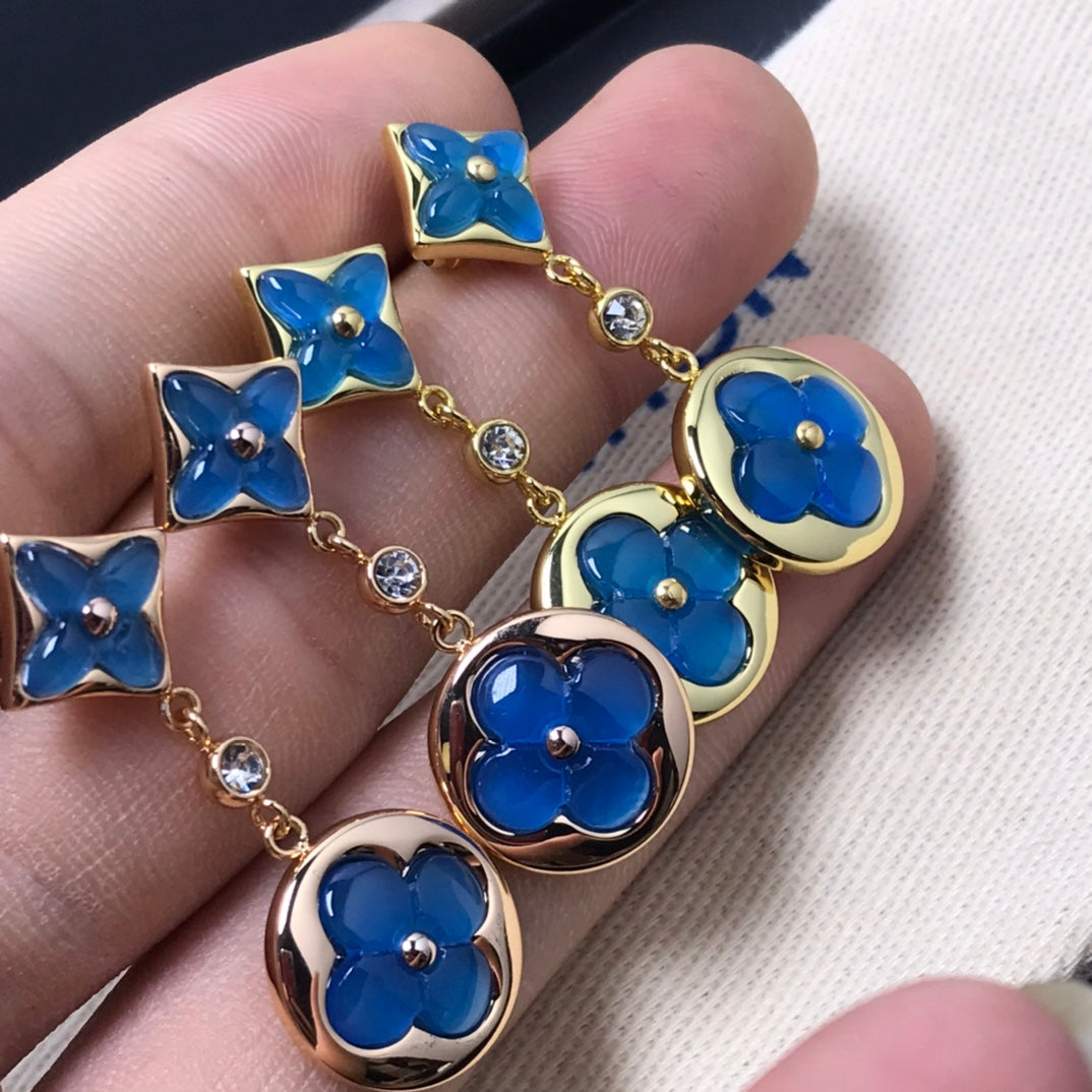 [Vera Jewelry]STAR AND SUN AGATE DIAMOND EARRINGS