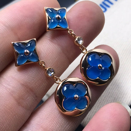 [Vera Jewelry]STAR AND SUN AGATE DIAMOND EARRINGS