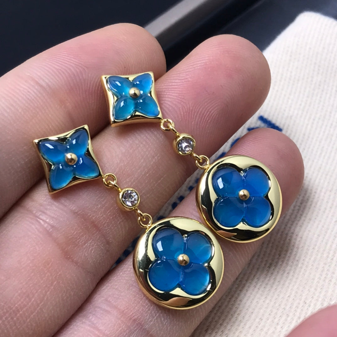 [Vera  Jewelry]STAR AND SUN AGATE DIAMOND EARRINGS