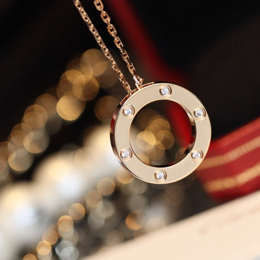 [Vera Jewelry]LOVE NECKLACE 16MM 6 DIAMONDS PINK GOLD