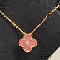 [Vera Jewelry]CLOVER 15MM DIAMOND RHODONITE NECKLACE