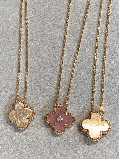 [Vera  Jewelry]CLOVER 15MM DIAMOND RHODONITE NECKLACE