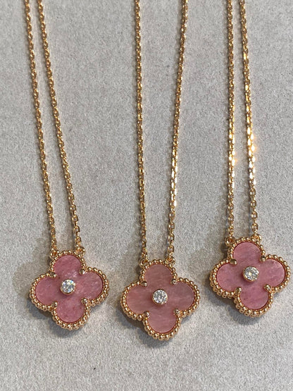 [Vera  Jewelry]CLOVER 15MM DIAMOND RHODONITE NECKLACE