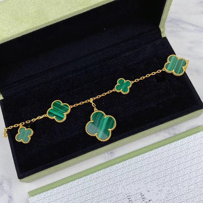 [Vera  Jewelry]MAGIC CLOVER MALACHITE GOLD BRACELET 5 MOTIFS