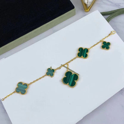 [Vera  Jewelry]MAGIC CLOVER MALACHITE GOLD BRACELET 5 MOTIFS