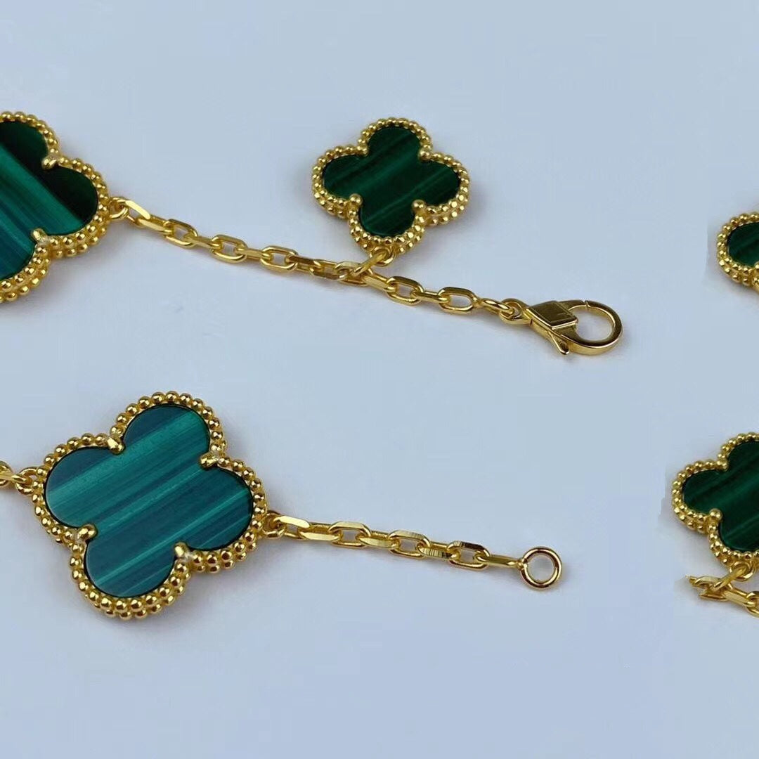 [Vera Jewelry]MAGIC CLOVER MALACHITE GOLD BRACELET 5 MOTIFS