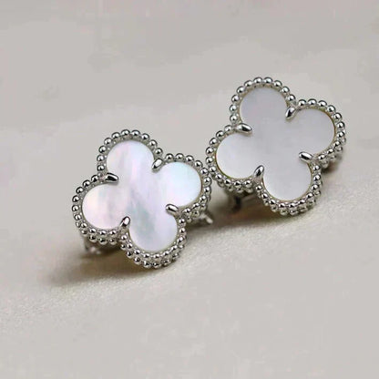 [Vera  Jewelry]CLOVER MEDIUM 1 MOTIFS  WHITE MOP EARRINGS SILVER
