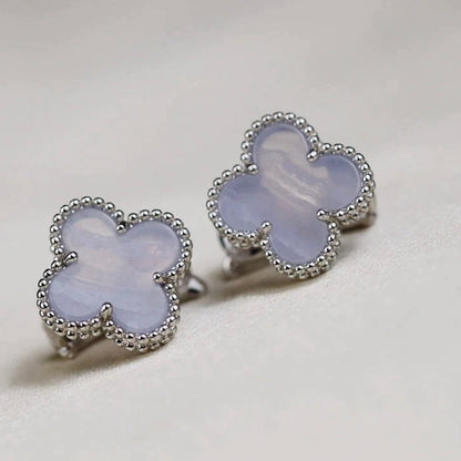[Vera  Jewelry]CLOVER MEDIUM 1 MOTIFS  WHITE MOP EARRINGS SILVER